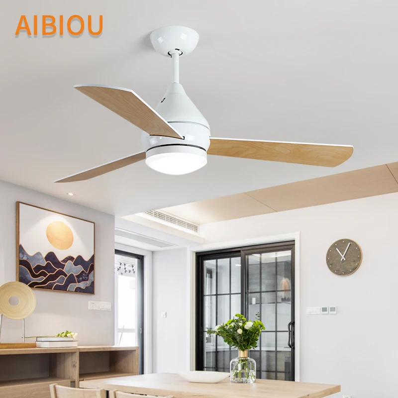 AIBIOU 220 В светодиодные потолочные вентиляторы с подсветкой с дистанционным управлением, деревянный вентилятор, освещение для гостиной, столовой, современные вентиляторы
