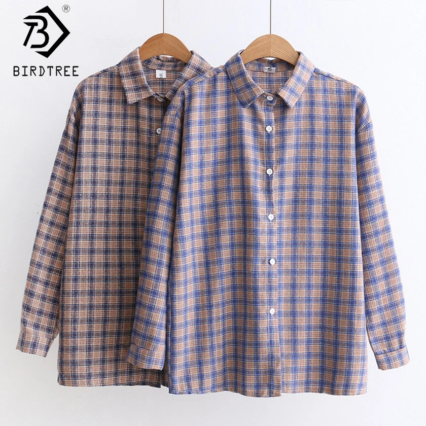 

Mori girl Plaid Vintage 2017 New Loose Korean Women Blouses Student Top Blue Khaki Shirt Preppy Autumn Female Shirts Hot T79606A