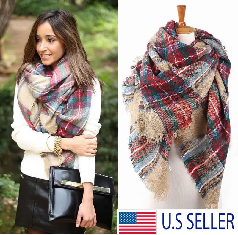 Women Scarf Wraps Shawl Oversized font b Tartan b font Scarf Wrap Plaid Cozy Pashmina Women
