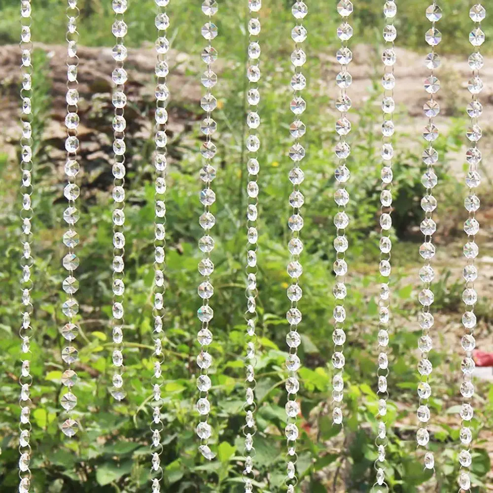 

H&D 6FT 14mm Clear Crystal Octagon Beads Chain Chandelier Prisms Hanging Wedding Garland Home Wedding Decoration