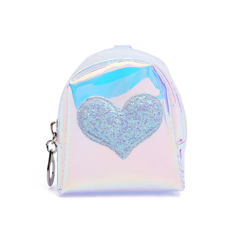 Random Color Flash Heart Coin Purse Laser Small Bag Holographic Women PVC Clear Handbag Girl Card Holder For Kids Purse Keychain