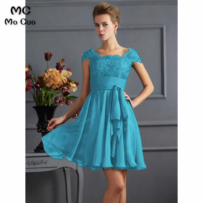 A-Line Scoop Lace Short Chiffon Bridesmaid Dresses4353