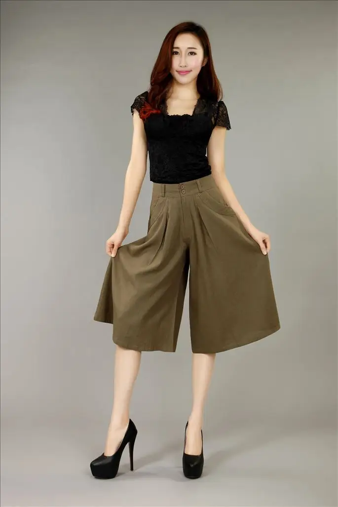 Fluid culottes wide leg pants mid waist wide leg pants boot cut