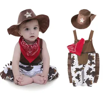 

Toddler Newborn Baby Boy Girl Clothing Set Infant Cowboy Clothes hat+scarf+romper Carnival Fancy Dress Party Costume