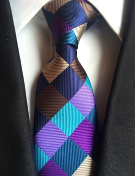 

Lingyao NEW 8cm Luxury Woven Tie Unique Colorful Plaids Necktie for Party (Made of 2400 Stitches Shinny Thread)
