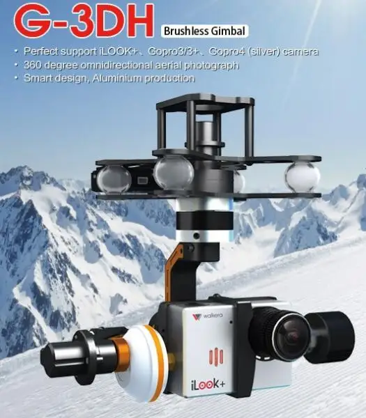 US $229.99 Freeshipping Walkera G3DH Brushless Rotating Camera Gimbal Support ILook Gopro33 Gopro 4 Camera 360 Degrees Tilt Control FPV