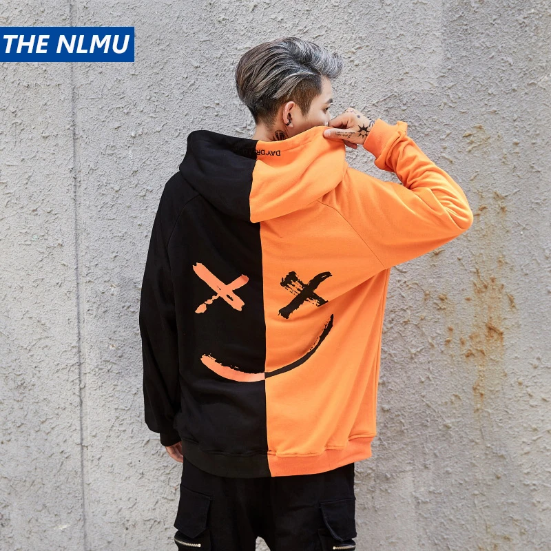 Economici Dropshipping Felpe Felpe Uomini Donne del Blocchetto di Colore Patchwork Sorriso Stampa Felpa Con Cappuccio Hip Hop Streetwear 2018 Uomini Abbigliamento W0002