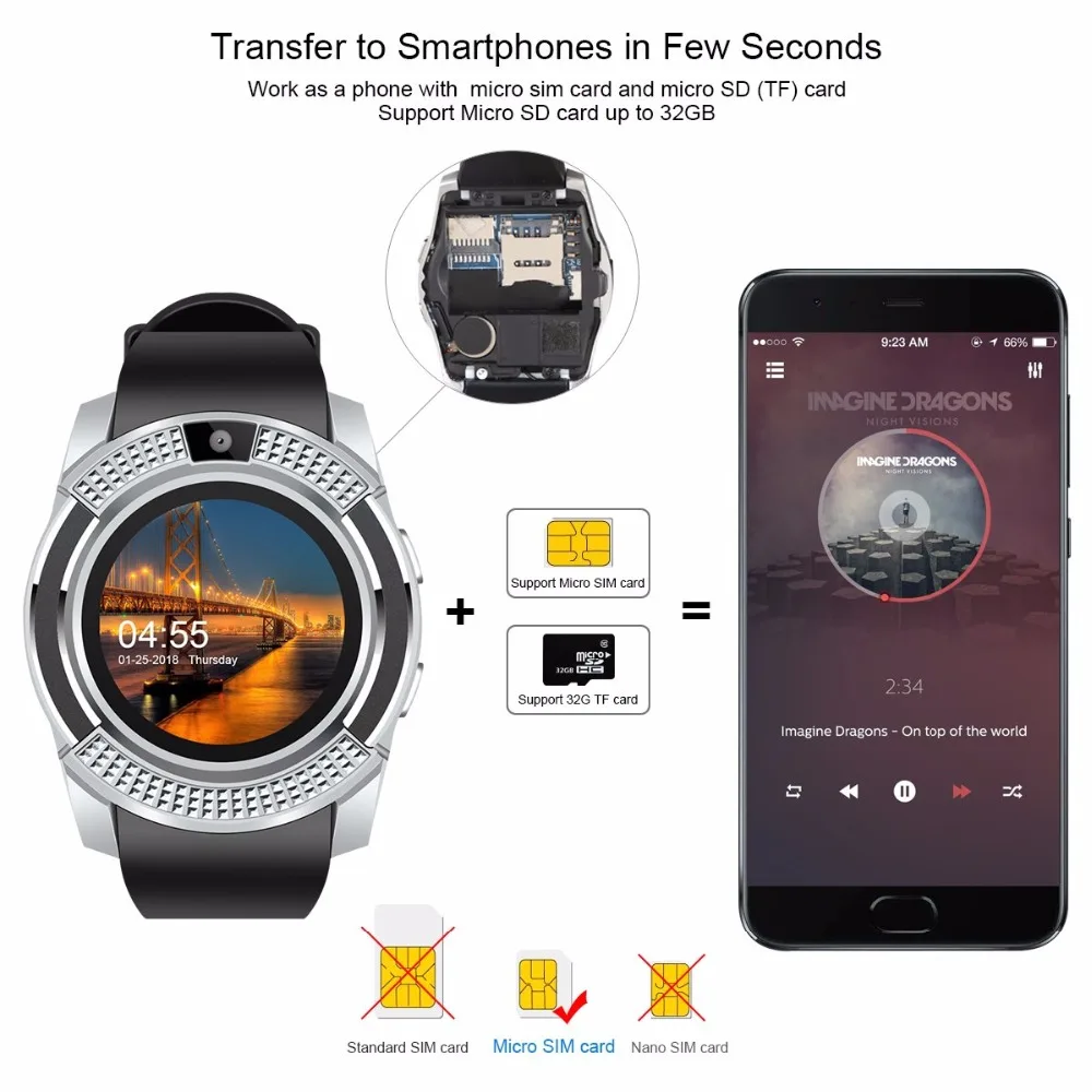  Smart Watch V8 SmartWatch Bluetooth Touch Screen Wrist Watch with Camera/SIM Card Slot Waterproof S - 32961498934