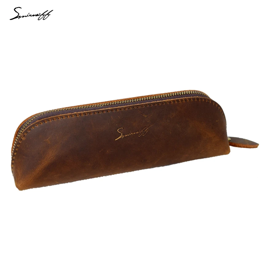 

Smirnoff Genuine Leather Women Cosmetic Bag Vintage Makeup Organizer necessaire maquiagem Pencil Case Women Mini Makeup Bag