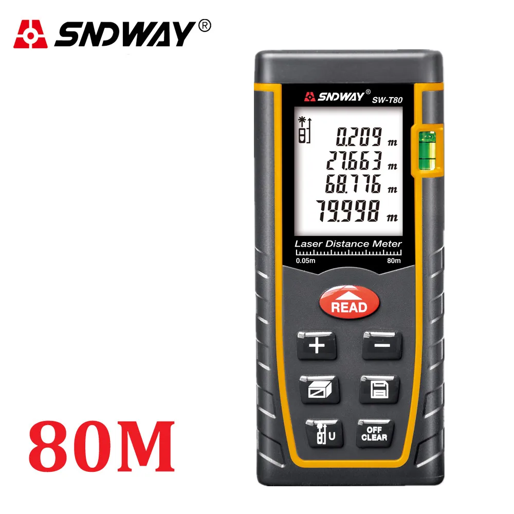 

Sndway 80m laser distance meter laser rangefinder SW-T80 accuracy 2mm measuring distance 80m Area/Volume test tools W/ color box
