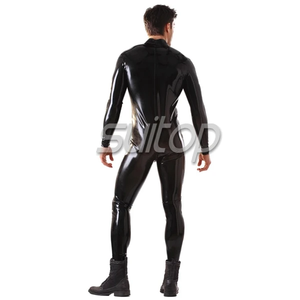 wholesale Men's Rubber catsuit latex catsuit with Front Through Zipin