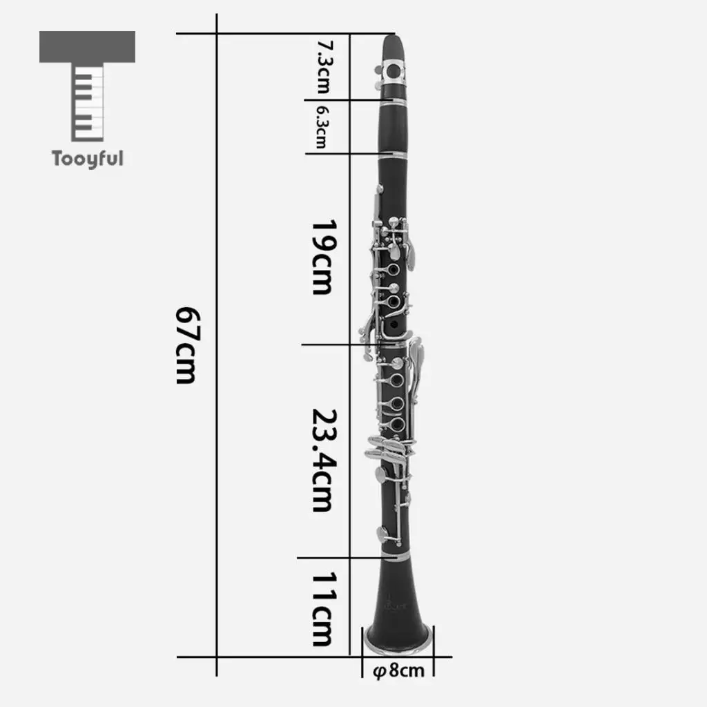 Tooyful Portable Professional Exquisite Black Black 17 Key B Clarinet with Box Set Orchestral Musical Instrument Gift 67cm