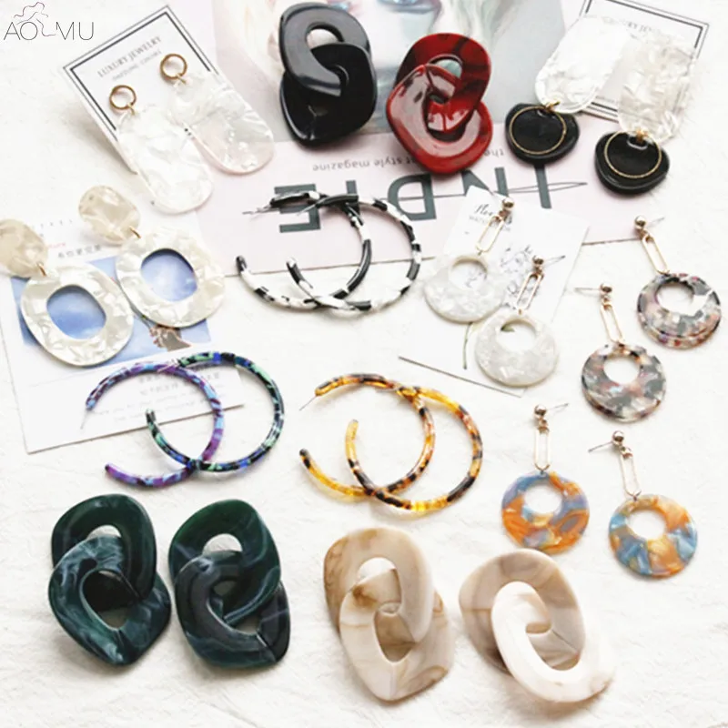 

AOMU Fashion Irregular Pattern Resin Acrylic Double Circles Drop Earrings For Women Jewelry Pendientes Party Accessories