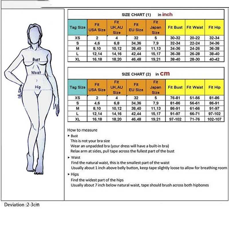 bodysuits size table