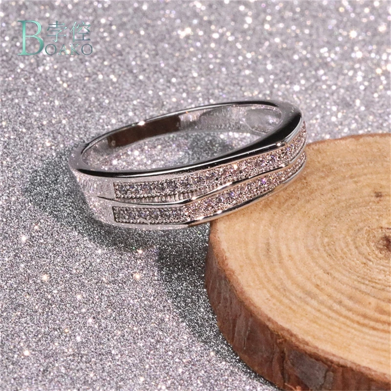 

BOAKO Double Split Crown Ring for Women Men Jewelry Finger Rings Bijoux Love Rings Elegant Party Gift for Lover Size 6-10 B40