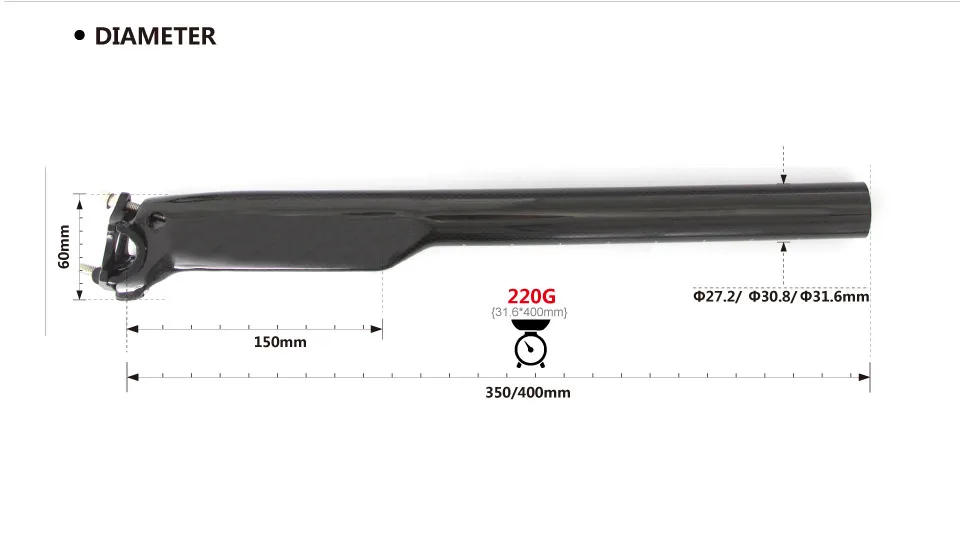 Горный велосипед OEM сплав+ карбоновый Подседельный штырь карбоновое покрытие для сиденья велосипеда 27,2/30,8/31,6*350/400 мм Запчасти ZG802