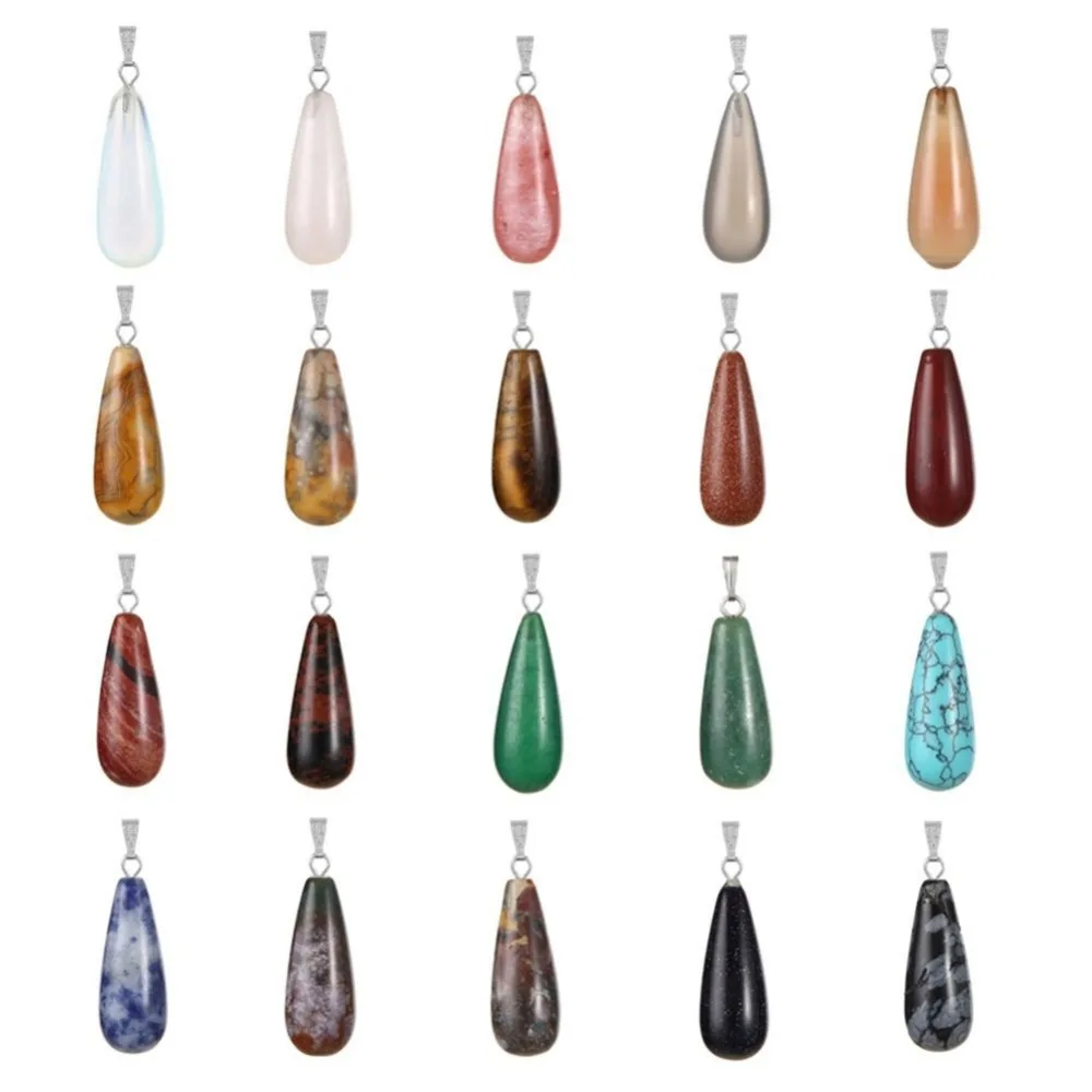 

Natural Stone Pendulum Assorted Teardrop Crystal Healing Chakra Pendants For Necklace Accessories Jewelry Making Wholesale