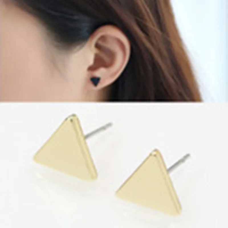 New Fashion Gold Black Silver 3 Western Triangle Round Flash Stud Earrings for Women Gifts Wholesale - Image 3