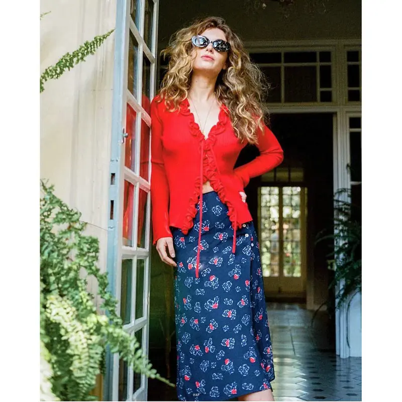 

New Women Casual Lace-neck Cardigan Sweater Long Flare Sleeve Slim-fit Elegant Fashion Knitted Solid Lace-up Sweaters