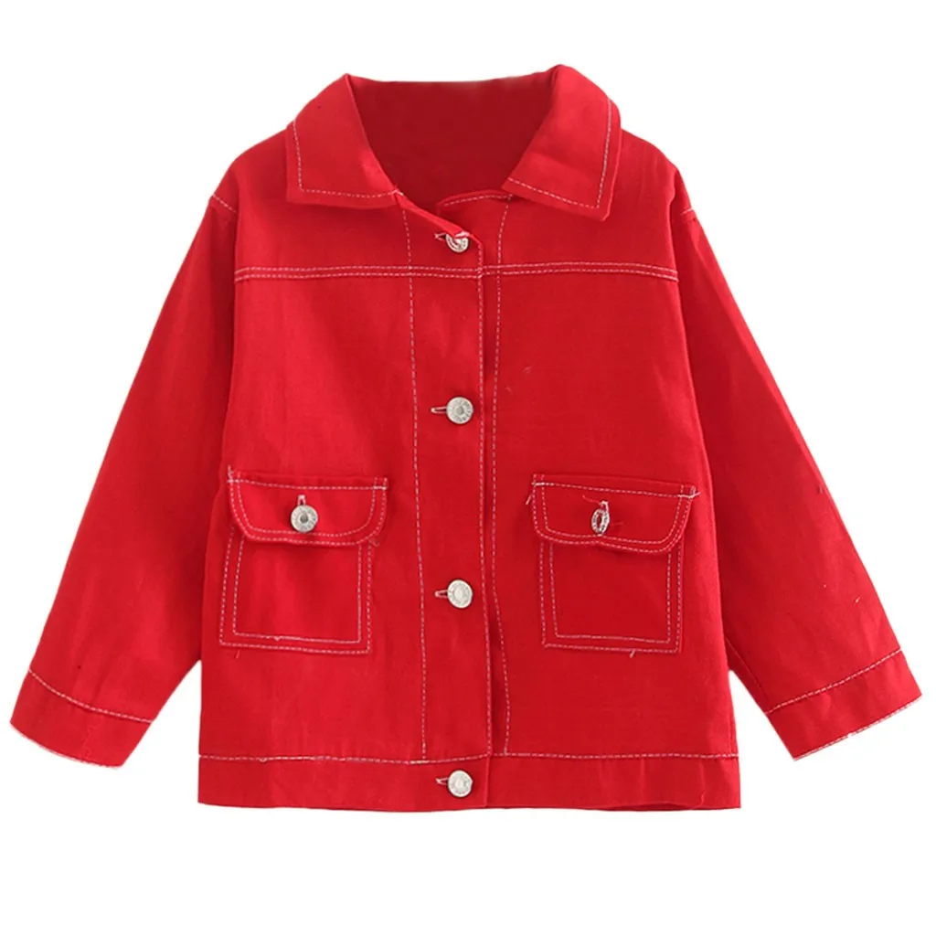 Toddler Baby KidsBoys Girls Cotton Coat Red Long Sleeve Solid Pockets