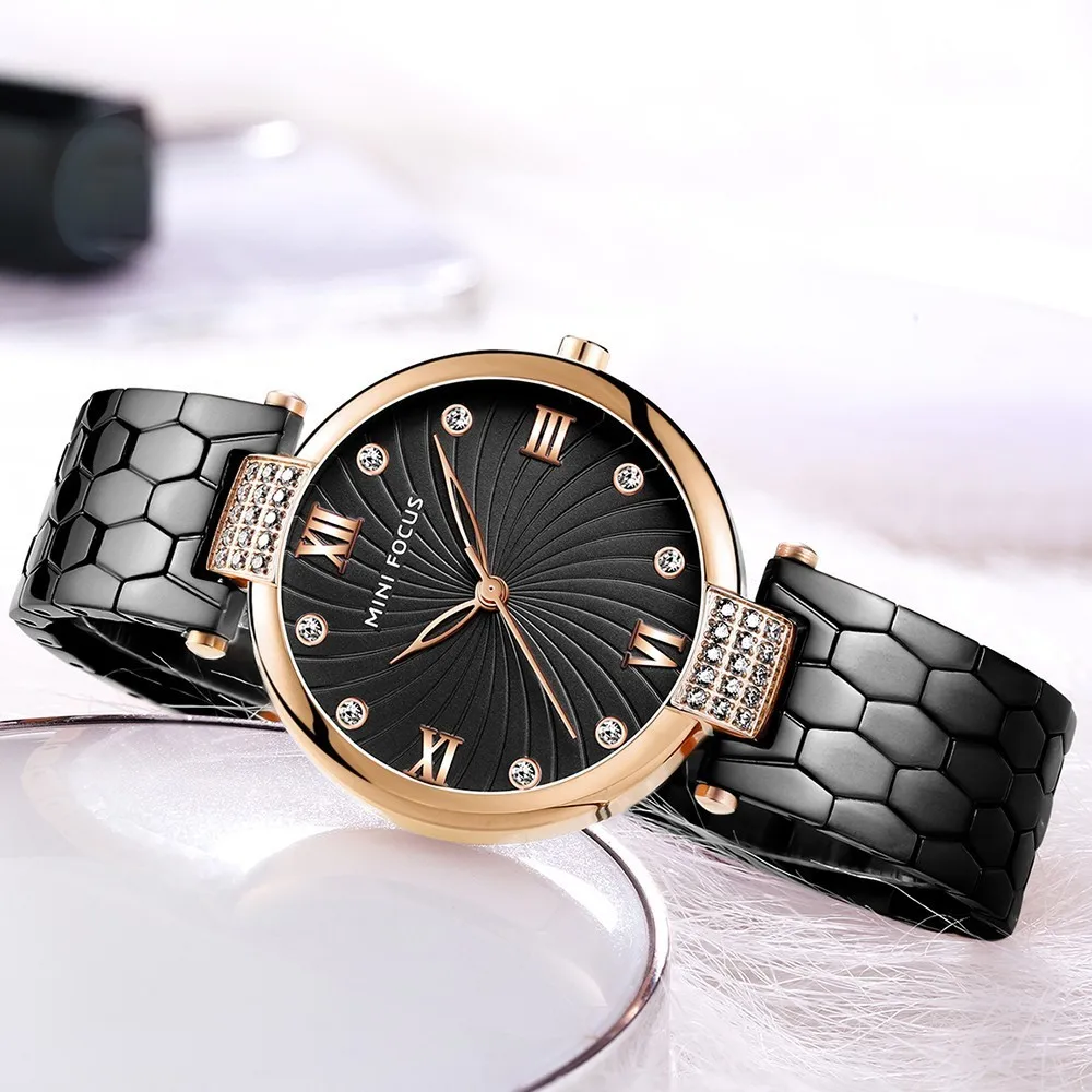Часы MINIFOCUS с текстурой змеиной кожи из нержавеющей стали, модные дизайнерские брендовые роскошные женские часы, кварцевые Золотые женские часы