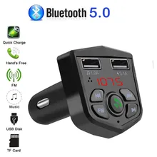 Bluetooth 5.0 Voltage Digital display Car FM Transmitter handsfree dual 2 USB phone Charger 3.1A 1A TF Card U disk MP3 player