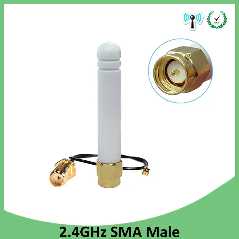 

20pcs 2.4Ghz antenna wifi 2~3dbi SMA male 2.4 ghz antena wi fi Zigbee Small Size aerial + PCI U.FL IPX to RP-SMA Pigtail Cable