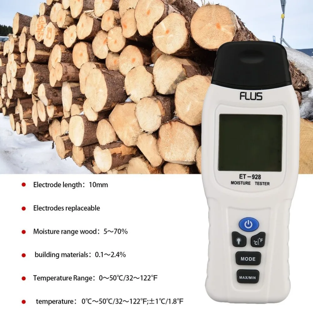 

Wood Moisture Meter Humidity Tester Timber Damp Detector Digital Moisture Meter Test 0~100%RH Range Wall Moisture Analyzer