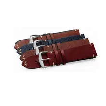 CARLYWET 20 22 24mm Main En Cuir Brun Noir Rouge Bleu VINTAGE Remplacement Montre-Bracelet de Courroie De Bande Ceinture pour Marque montre