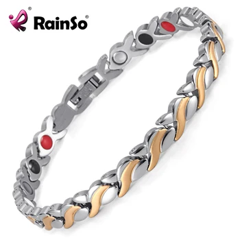 

Rainso Health Magnetic Bracelet For Women Stainless Steel Bracelets & Bangles with Health Germanium Link Chain Bracelets 1551