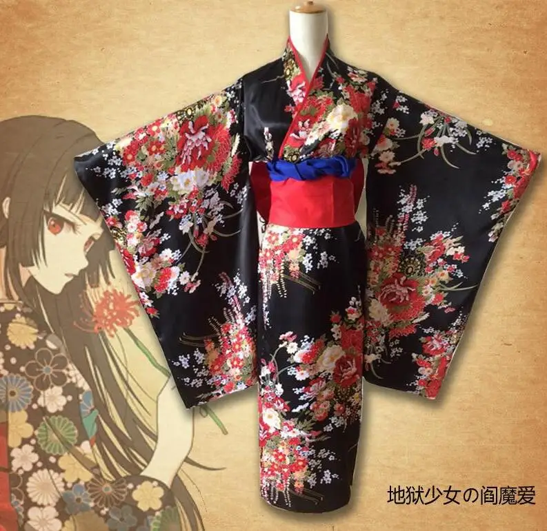 

Anime Jigoku Shoujo Futakomori Hell Girl Enma Ai Cosplay Costume Full Set Uniform ( Kimono + Collar + Belt ) All-Match Kimono