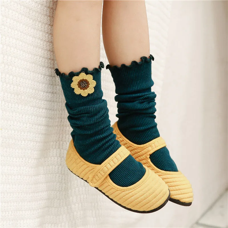 Cute Knee High Baby Socks for Girls Cartoon Flower Cotton Princess Long Socks Children Leg Warmer