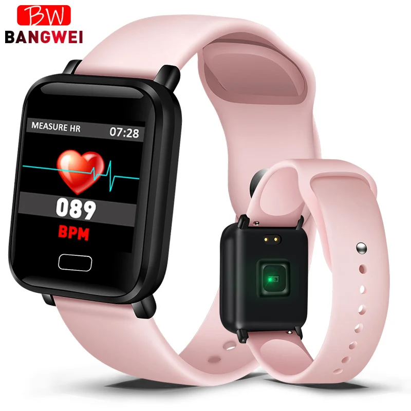 LIGE фитнес-браслет женские IP67 водонепроницаемые часы Шагомер монитор сердечного ритма для Android ios спортивные Смарт-часы мужские+ коробка - Цвет: pink