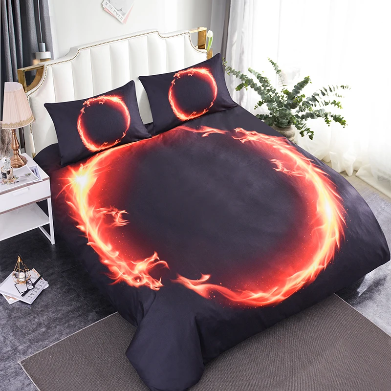 

ZEIMON Red Fire Bedding Set Dragon Bedding Covers Animal 3D Printed Duvet Cover Set Polyester Black Bedclothes 3pcs