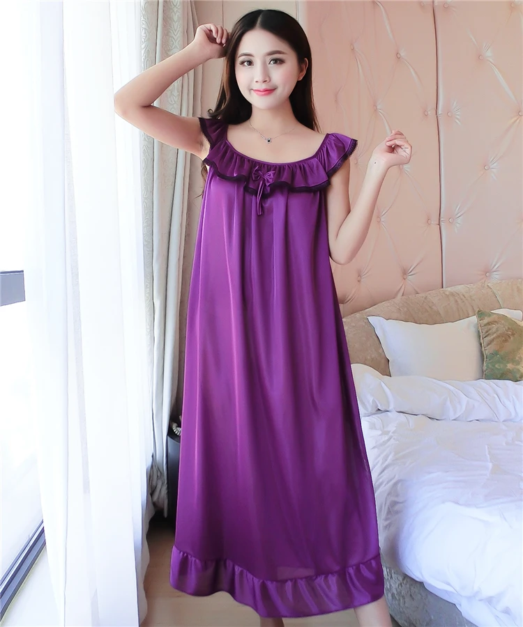 Ladies Sleeveless Chiffon Nightdress Plus Size Women Sexy Satin Silk