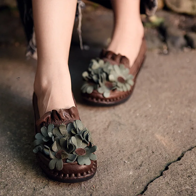 

Artmu Women Shoes Flowers Cowhide Slip On Handmade Genuine Leather Shoes Woman Casual Shoes chaussure femme SAPATO FEMININO