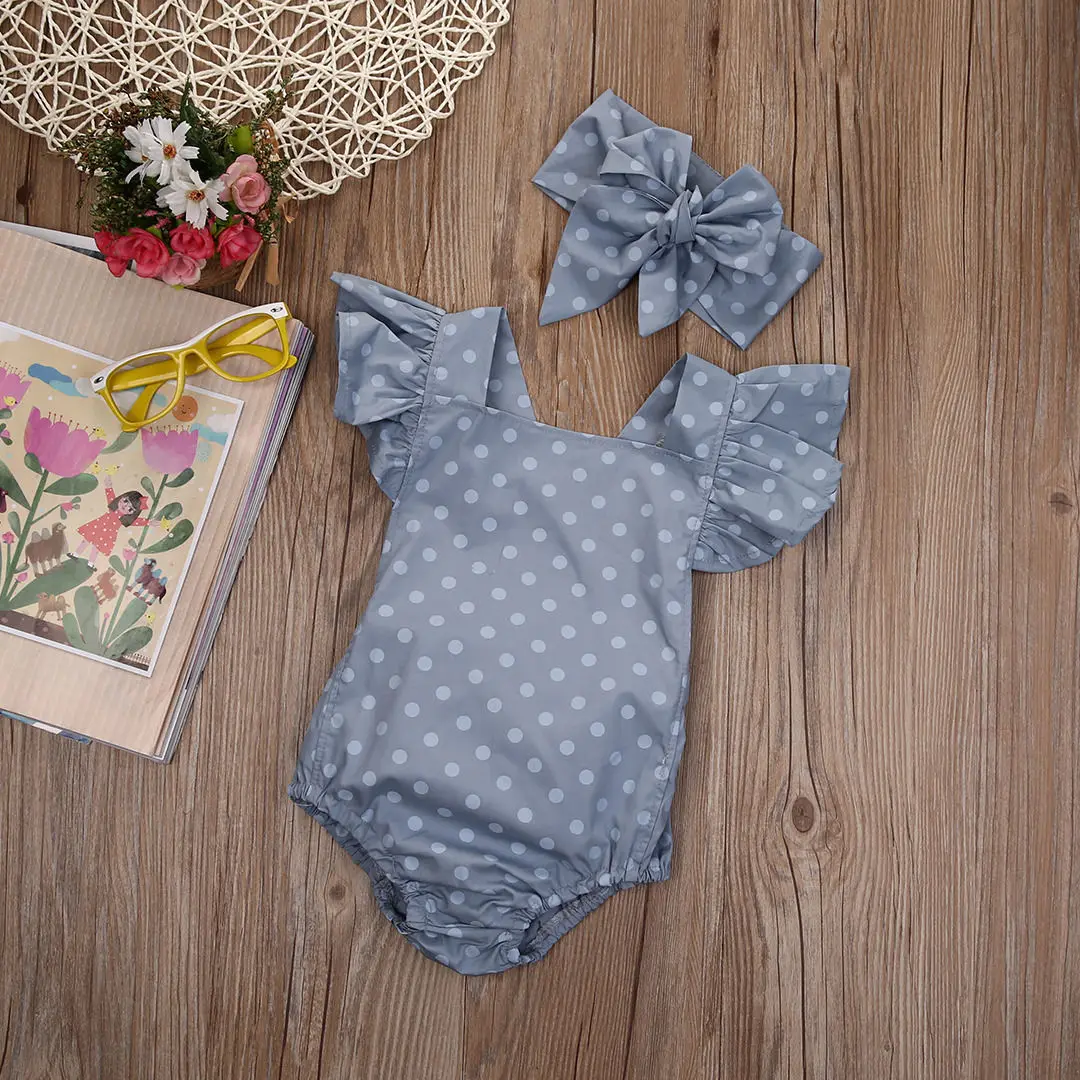 Newborn Baby Girls Clothes Polka Dot Baby girl Romper + headband Jumpsuit Sunsuit Summer baby clothing