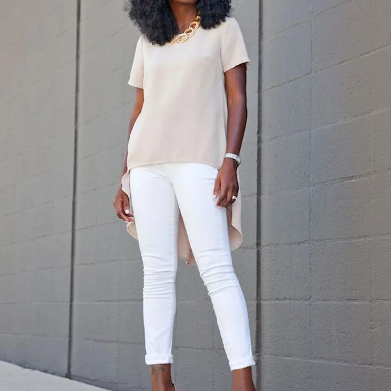 Summer Women O-Neck Chiffon Top Tee Irregular Solid Blouses Casual Loose Short Sleeve Blouse Blusa Plus Size S-5XL Summer Women O-Neck Chiffon Top Tee Irregular Solid Blouses Casual Loose Short Sleeve Blouse Blusa Plus Size S-5XL