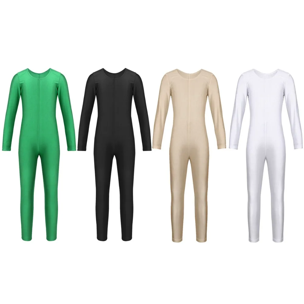 Freebily Girls High Neck Long Sleeve Unitard Spandex Zip Full Body Leotard