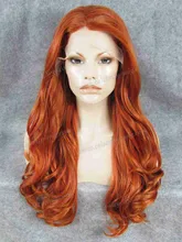 New Fashion Red Orange Synthetic Ombre Lace Front Wig Heat Resistant Long Wavy Two Tone Hair For Anime Cosplay Costume Party