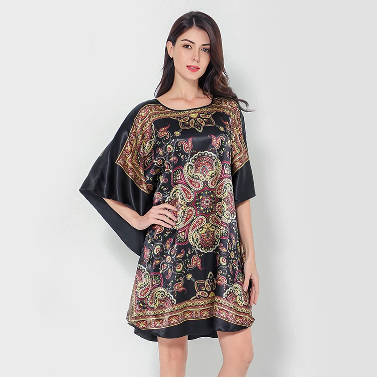 

Black O-Neck Satin Mini Nightdress Korean Style Women Loose Home Gowns Bathrobe Rayon Formal Sleepwear mujer Negligee Lingerie