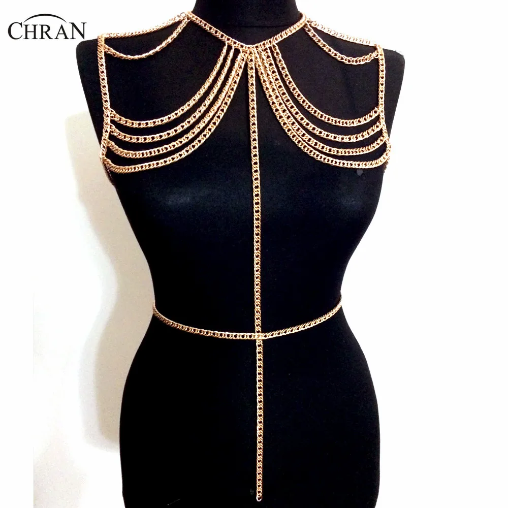 

Chran 2017 Collar Statement Necklace Women Sexy Chain Wedding Shoulder Necklace Chain Bralette Belly Waist Beach Jewelry CRBJ914