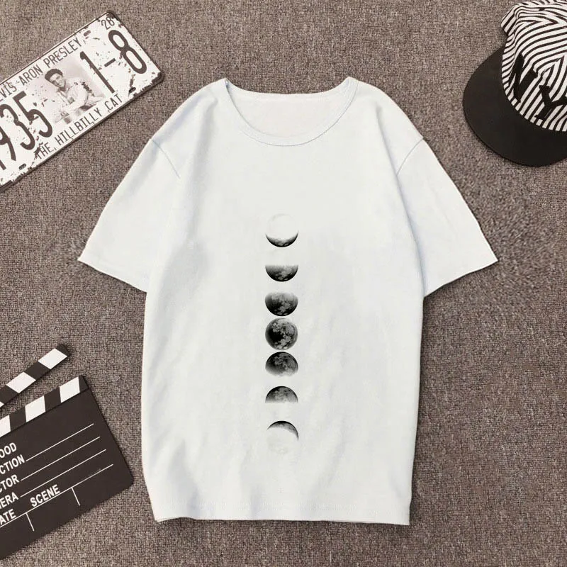 

2019 New Summer T shirt Women Moon Printed Thin Section Tshirt Tops Female Clothing Harajuku White T-shirt Femme Short Sleeve