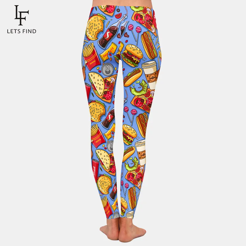 LETSFIND Leggings Fashion New Hot Women's Cola Burger Fries Digital Print Pants High Waist Trousers Stretch Leggings Plus Size tiktok leggings amazon