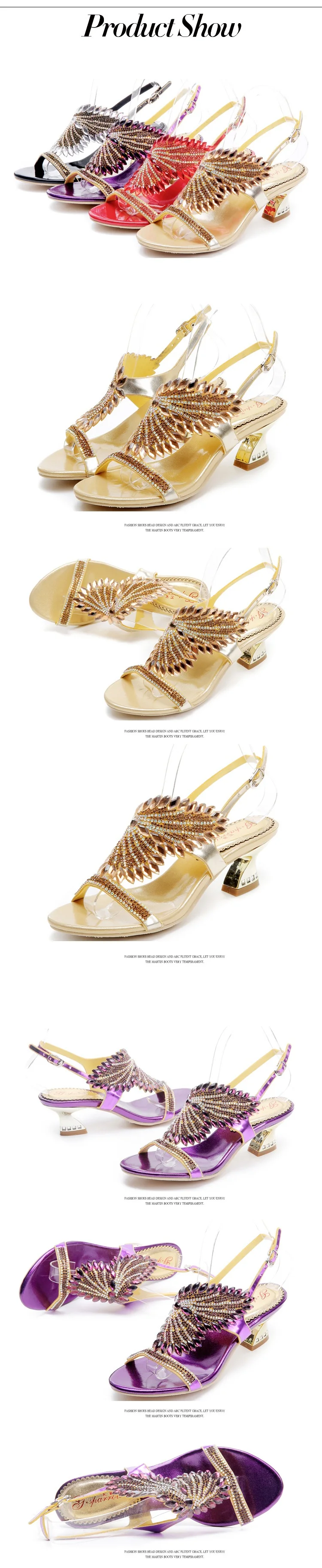 G-sparrow New Summer Womens Shoes Diamond Sandals Female Buckle Fashion Purple Gold Black Red Comfortable Thick High Heels4