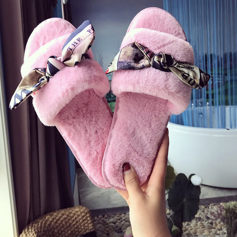 Moxxy Large Size 36 41 Hot Cute Women Slippers Fashion Spring Autumn Plush Slippers Women Faux