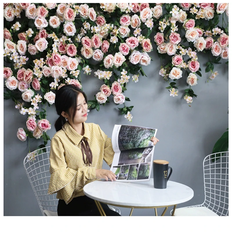 Artificial Silk Rose Flower Wisteria Vine Rattan Hanging Flower Garland for Wedding Party Home Garden Decoration Hanging Wall