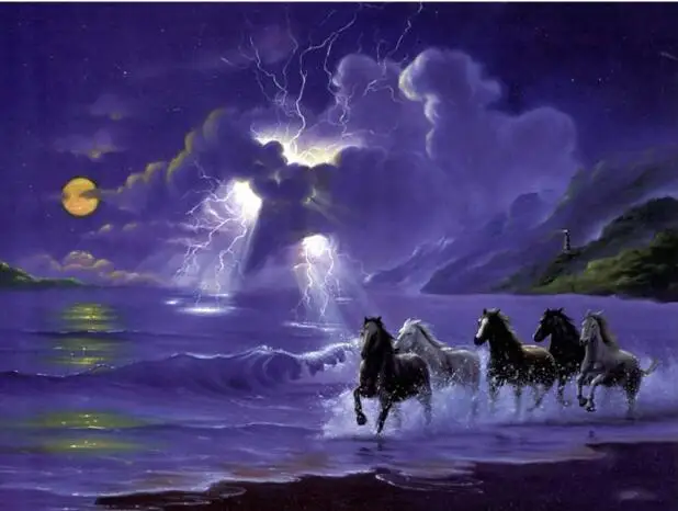Diamond Embroidery Cross-Stitch Kits 5d DIY Painting Horse Running By The Sea Embroidered With Rhinestones | Дом и сад