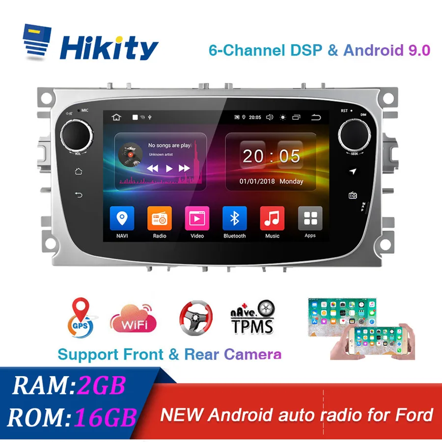 Hikity Android 9 2 Din Автомобильный Радио Мультимедиа Видео плеер сенсорный экран Авто Стерео gps карта RDS TMPS DVR DAB для Ford Focus Mondeo