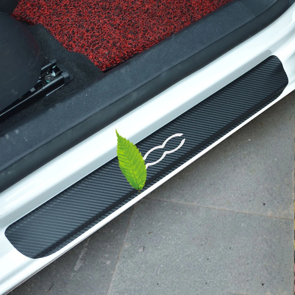

2pcs/Set with For 500 Logo Car Accessories Carbon Fiber Vinyl Sticker Car Door Sill Protector Scuff Plate for Fiat 500 500C